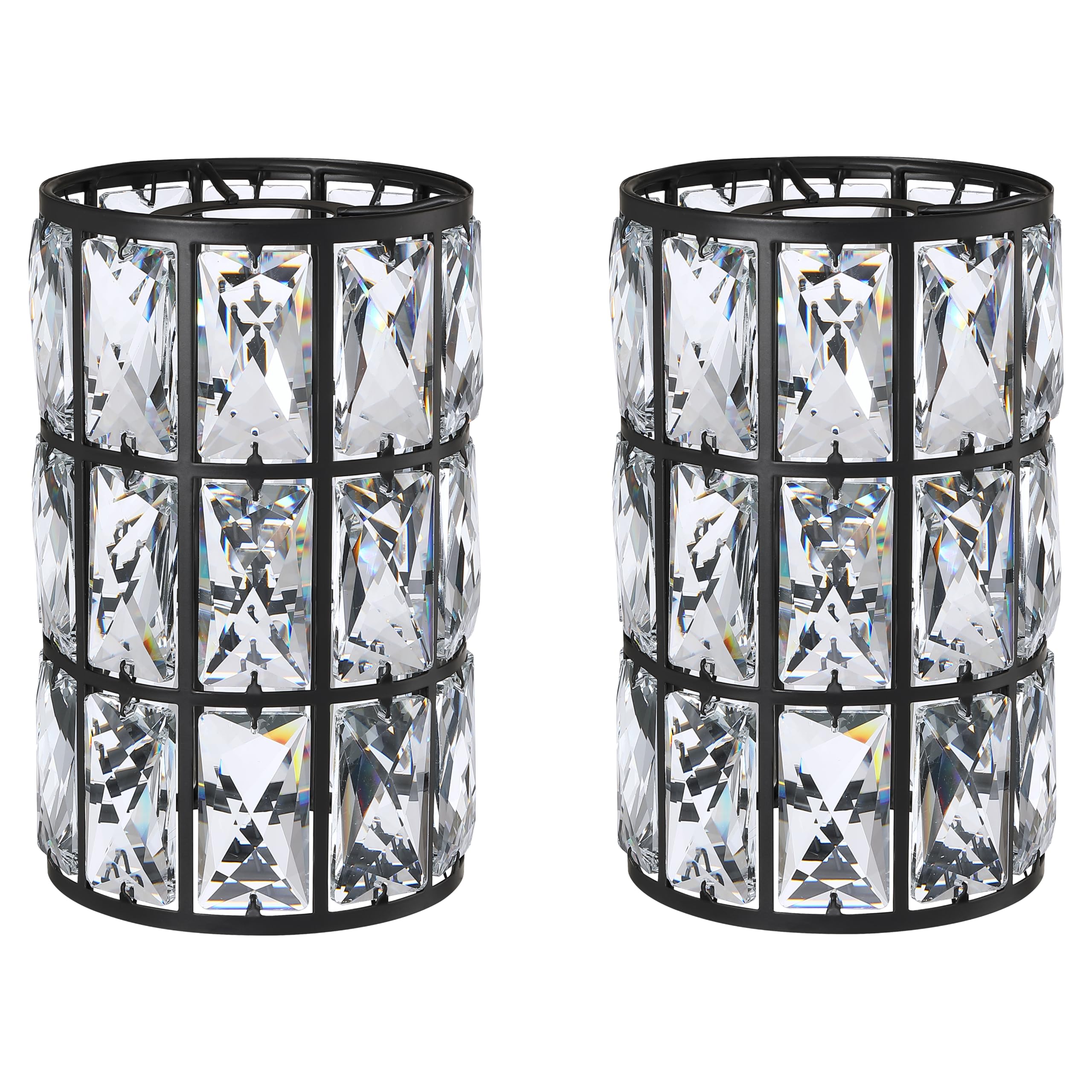 2 Pack Replacement Crystal Metal Cover Shade Pendant Ceiling Chandelier Wall Sconce Lamp Fixture Black Finish,1.66" Fitter Size,7.7" High*5.1" Diameter
