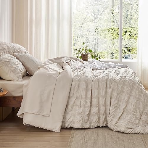 Miniatura 5 de Bedsure Bed in a Bag - Juego de edredón de tamaño matrimonial de 7 piezas, juego de ropa de cama de sirsaca a cuadros, edredón alternativo suave y