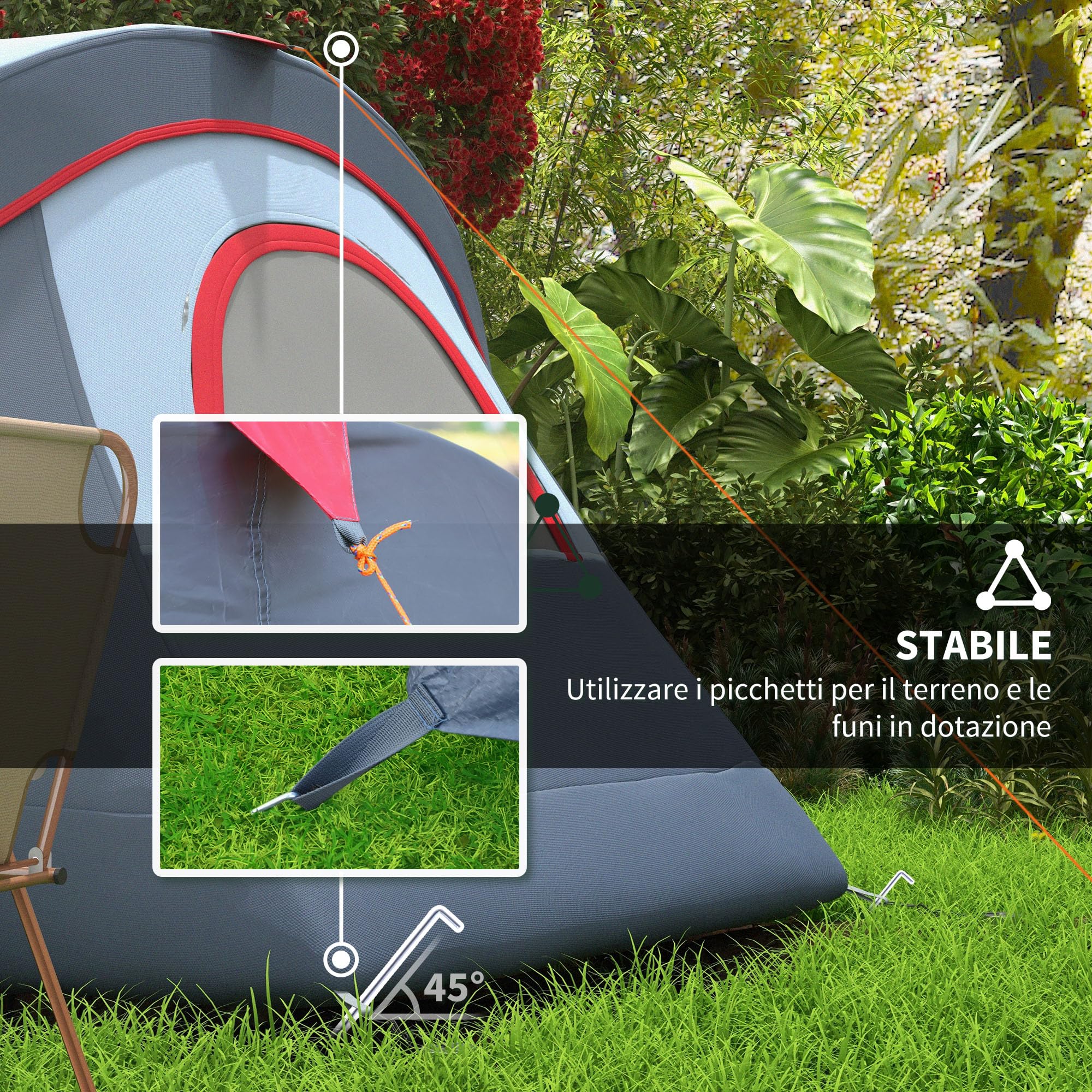 Outsunny Tenda da Campeggio 4-6 Posti Idrorepellente 3000mm Protezione UV, Tenda Famigliare Finestre Pali Fibra di Vetro 4.55x2.3x1.8 m