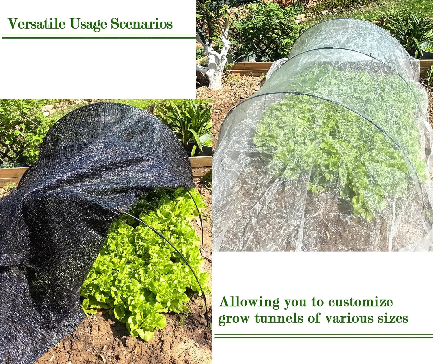 Garden Hoops Tunnel Kit with Shade Cloth – 72PCS Rust-Free Fiberglass Arches & 40%-55% Sunblock Net for Raised Beds, Greenhouse, Plant Protection