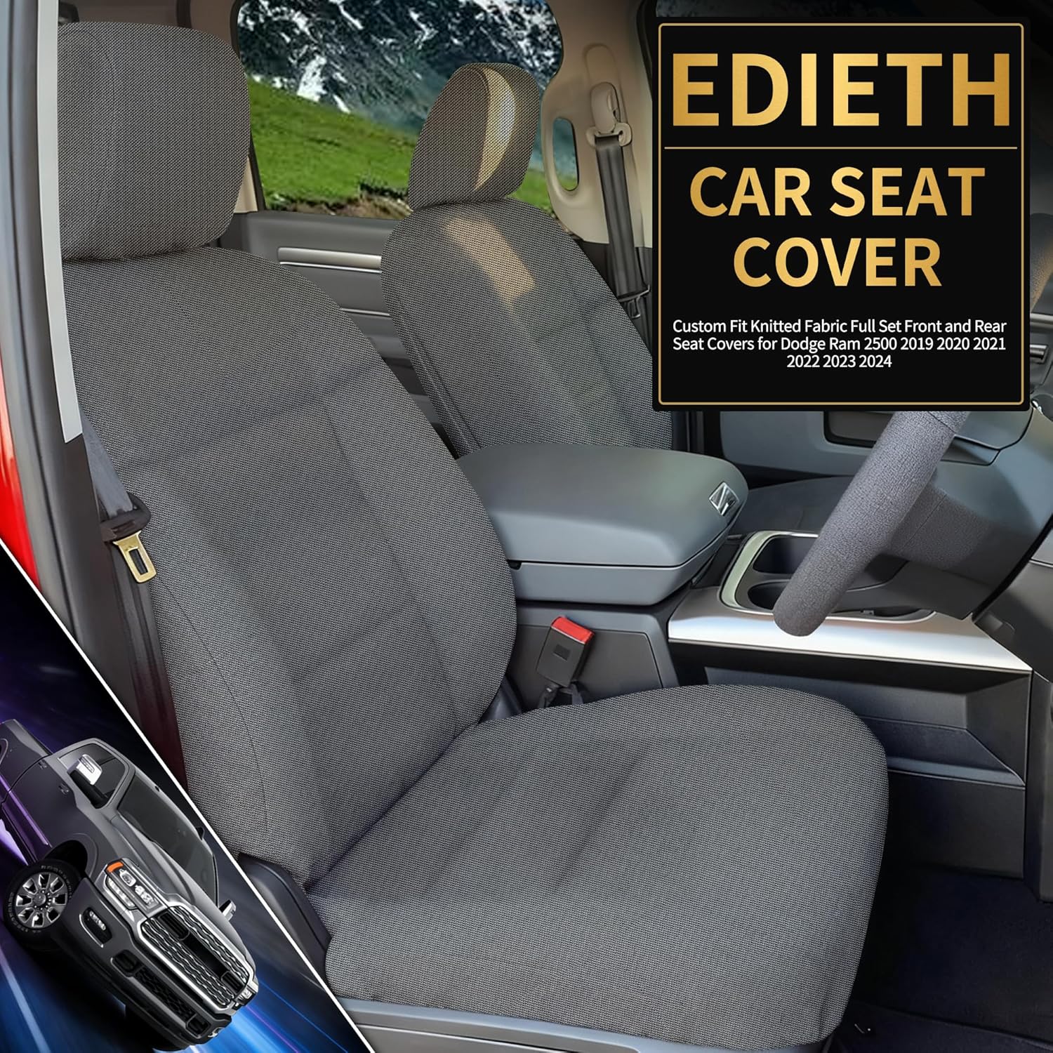 Custom-Fit Seat Covers for Dodge Ram 2500 2019 2020 2021 2022 2023 2024 Front Foam Padded Covers Easy to Clean and Maintain - Gray