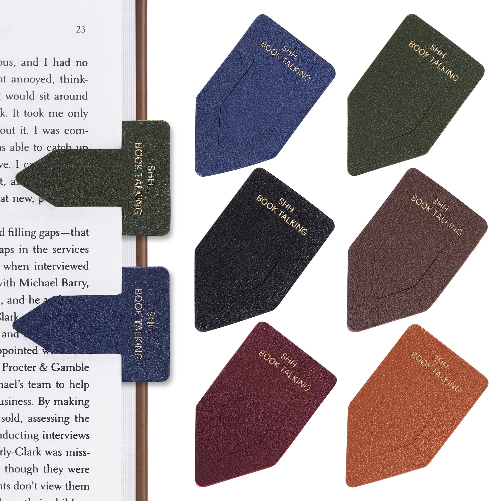 Litvana Leather Bookmark for Reading Women, Shh Book Talking Bookmarks, Index Book Marks for Book Lovers, 6 Pcs Drak Color Set