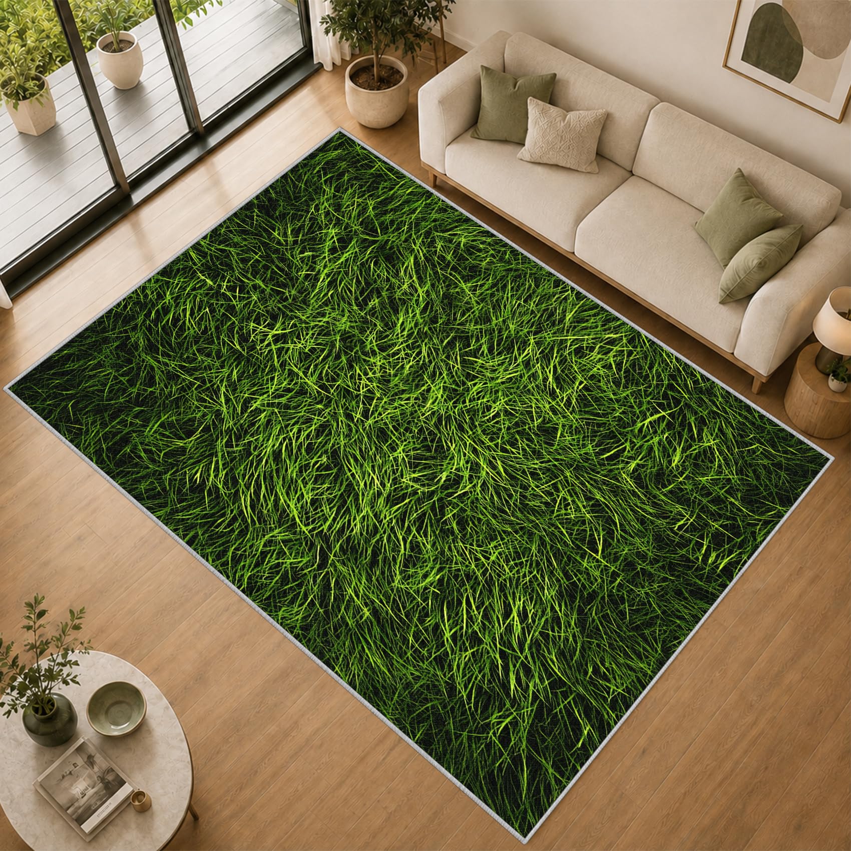 Générique Tapis Salon Herbe Vert 140x200cm Lavable en Machine Antidérapant