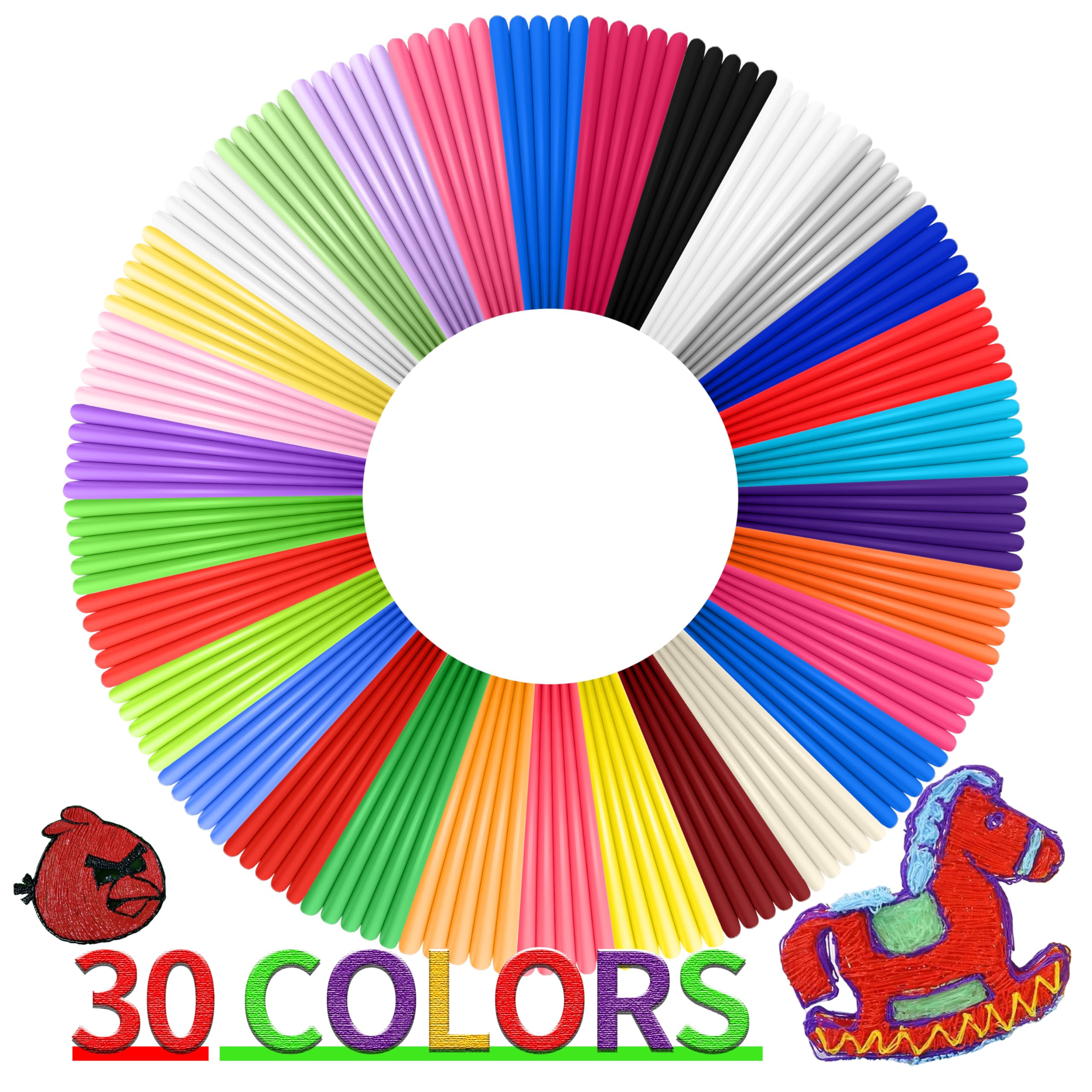 3D Pen Filament Refills, 30 Colors 1.75mm PLA Threads, Each Color 5 Metres,Total 150 Metres with 2 Finger Caps, Compatible with SCRIB3D MYNT3D 3D Pens (3D Pen Not Included)