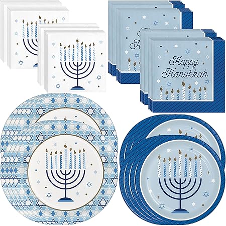 Amazon.com: Hanukkah Plates and Napkins for 24 Guests includes 24 9 ...