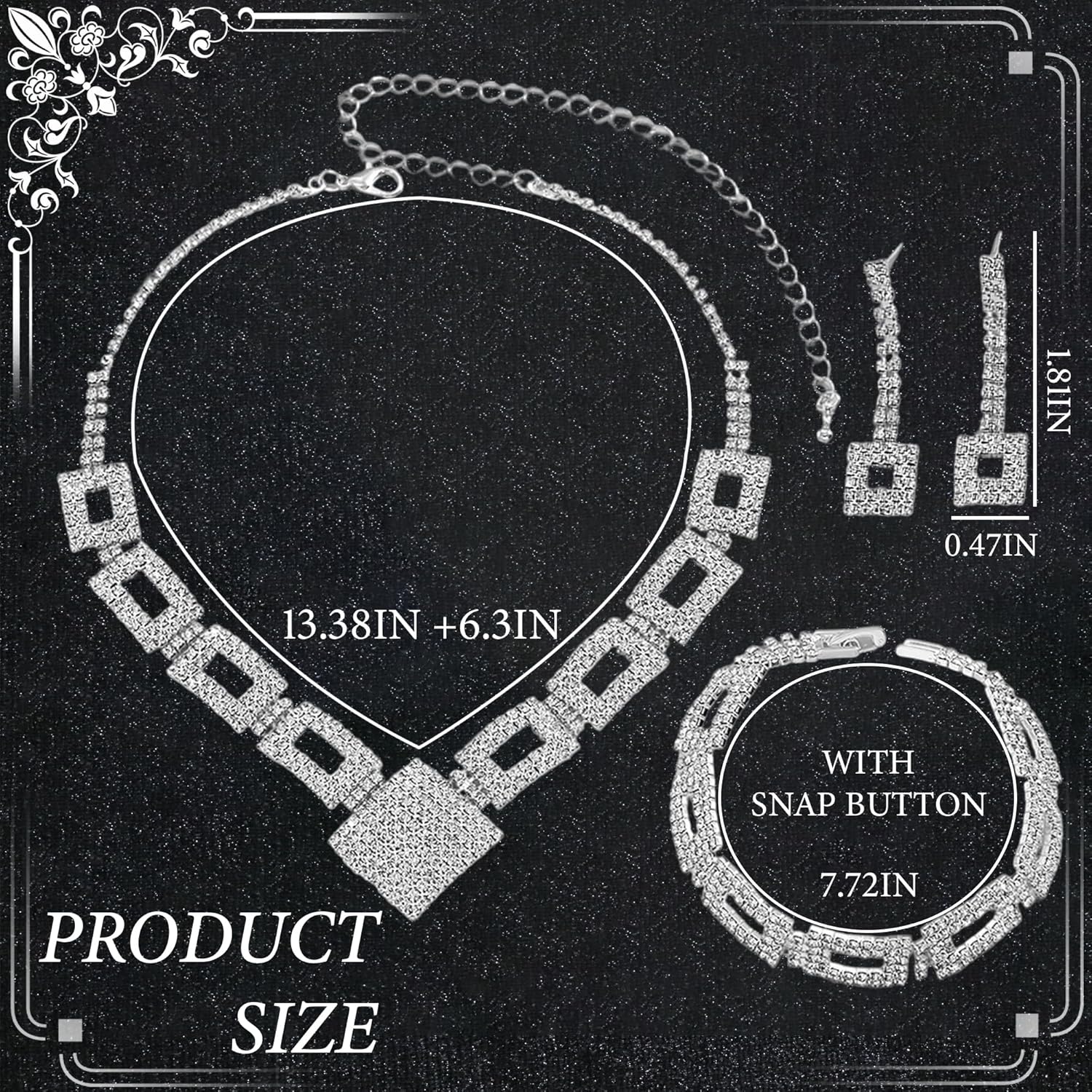 Rhinestone Jewelry Set Necklace Bracelet Earrings Set Sparkly Necklace Dangle Earrings Prom Formal Costume Jewelry Sets for Women and Brides - Image 2