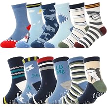 ANTSANG Baby Boys Grips Socks, Kids Toddlers Infants Crew Cotton Socks