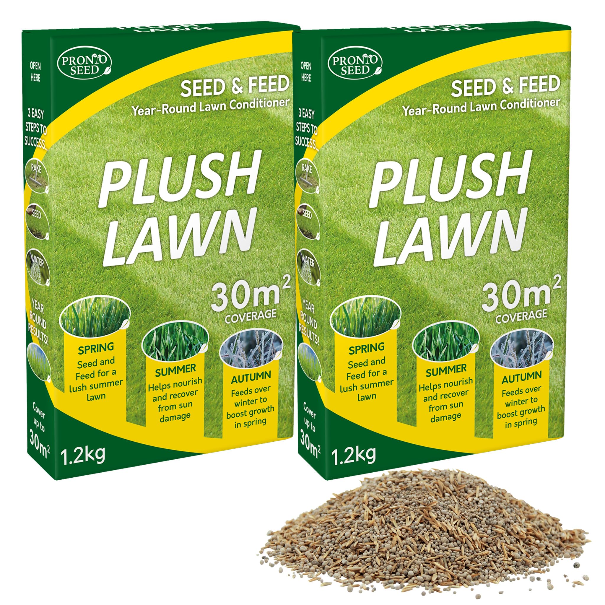 Pronto Seed Plush Lawn Fertiliser 2.4kg | Fast-Growing Grass Seed & Conditioner Mix |Covers 30m2 for Lawn Repair & Restoration | DEFRA Approved, Eco-Friendly, & Pet Safe (2.4kg)