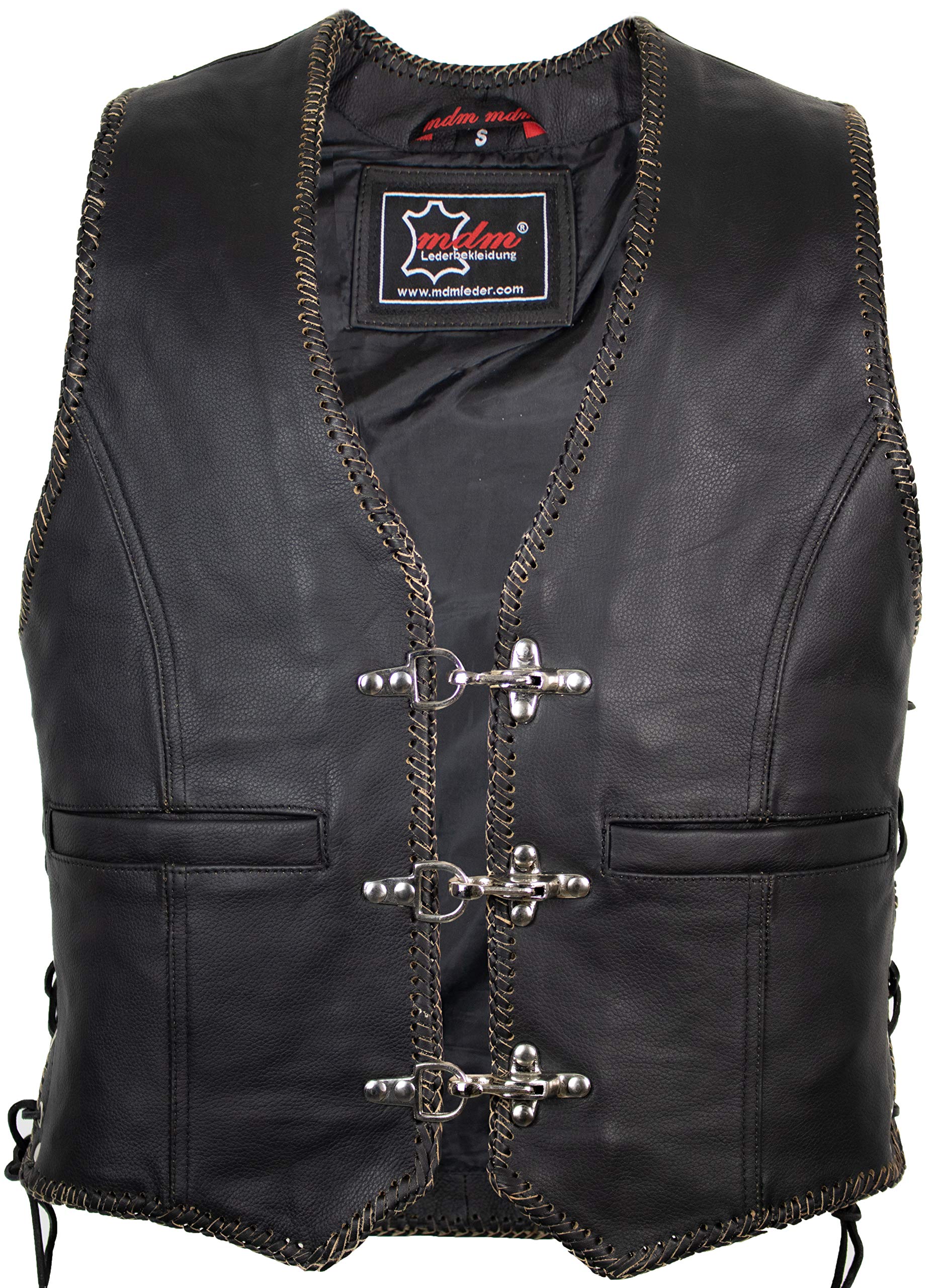 MDM Gilet moto homme en cuir véritable – Motif aigle LIVE TO RIDE – Cuir de vachette avec lacets réglables et 3 boucles métalliques