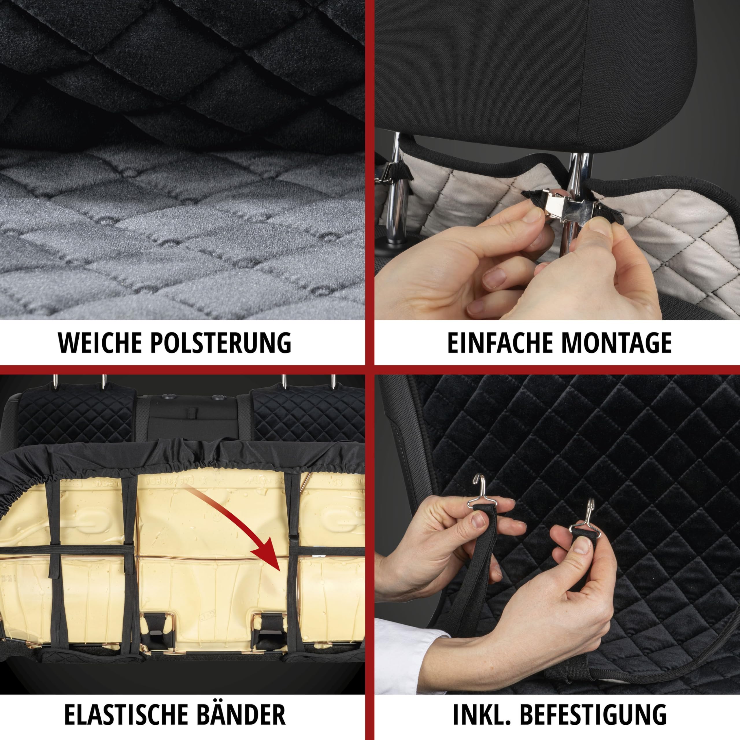 Walser Premium Sitzauflage Auto Luxor aus edel abgestepptem Velours-Material, 1 Sitzschoner Auto für Rücksitzbank (ISOFIX-kompatibel), Rücksitzschoner, Universelle PKW Sitzauflage, Sitzbezug Auto