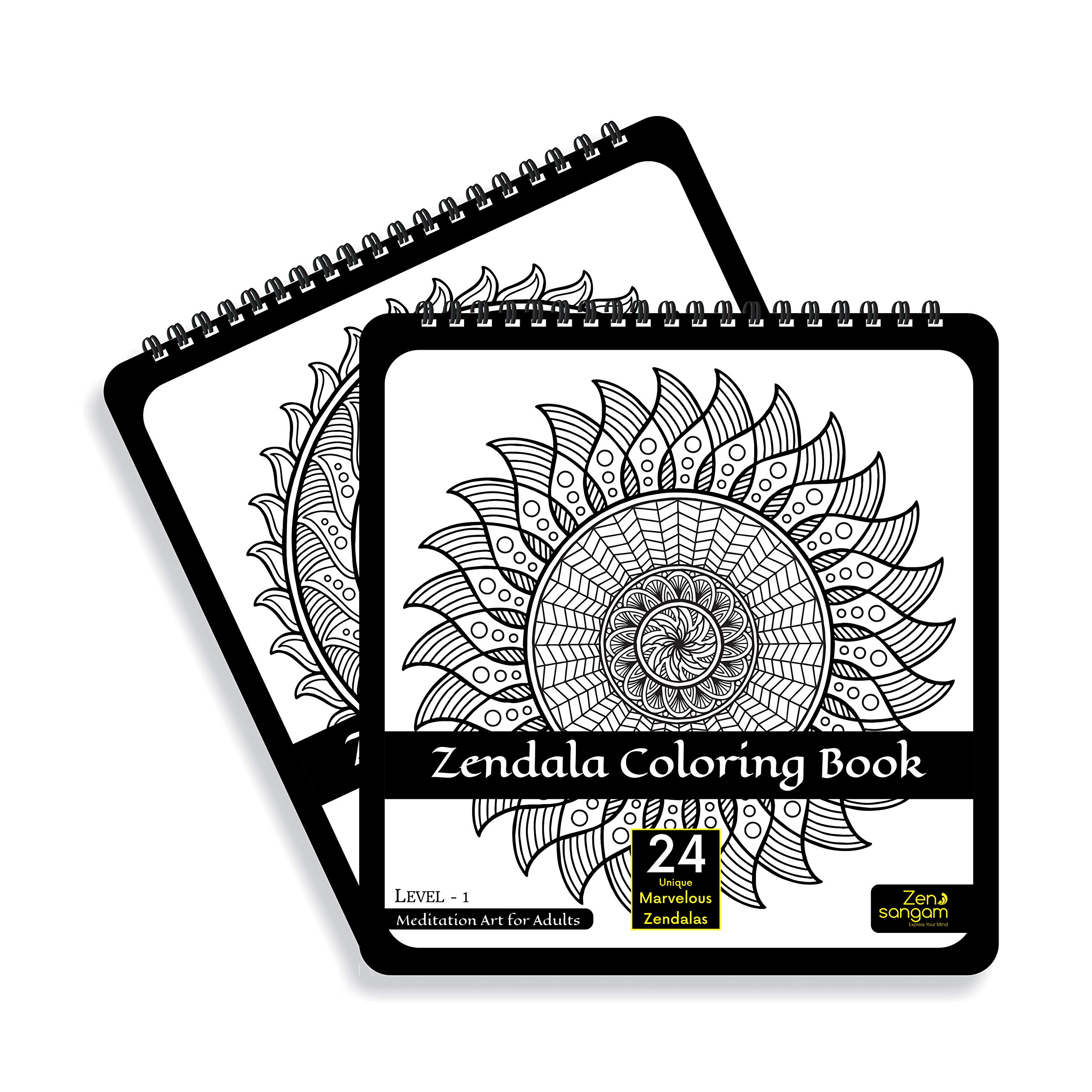 Zen Sangam - Set of 2 Zendala Meditation Adults Coloring Book - Expert Designs Level 1 and Level 2 (Zentangle + Mandala)