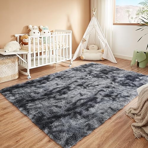 Miniatura 21 de Floralux Alfombra negra de 5 x 7 pies para dormitorio, ultra suave, esponjosa, para sala de estar, alfombra moderna antideslizante para el suelo