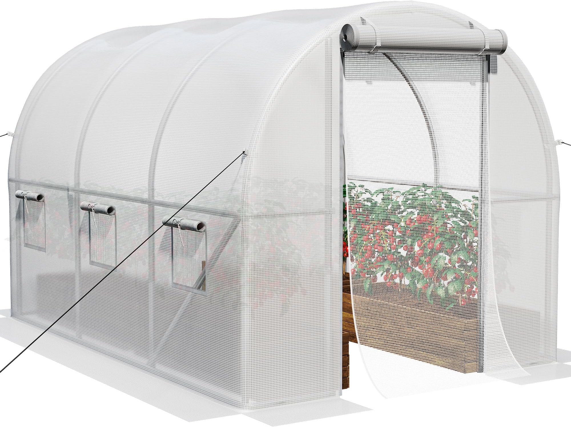 10x6.5x6.5ft Greenhouses Large Walk-in Green House Heavy Duty Tunnel Green Houses Outdoor Portable Plant Gardening Upgraded Galvanized Steel Frame Zipper Doors 5 Crossbars Garden, White