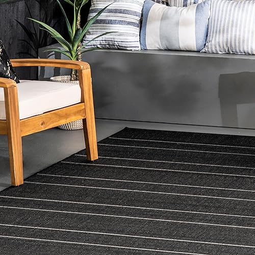 Miniatura 9 de nuLOOM Alaina - Alfombra a rayas para interiores y exteriores, 5 pies 3 pulgadas x 7 pies 6 pulgadas, color negro
