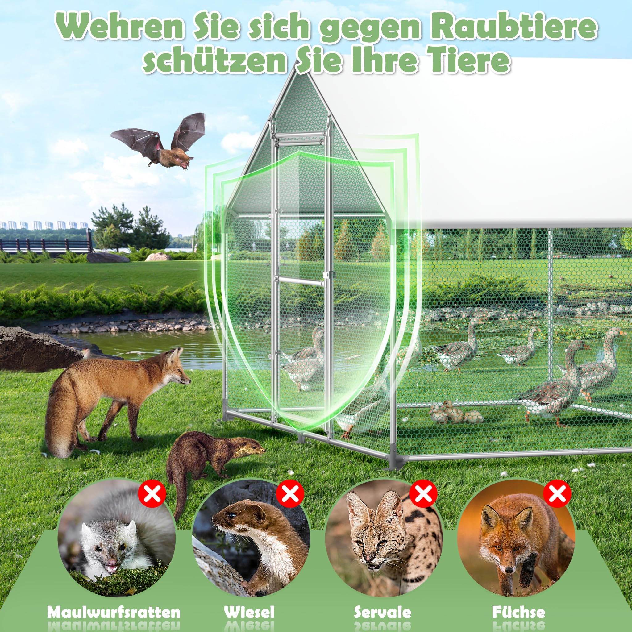 ACXIN 3 x 8 x 2m Hühnerstall mit Tür Schloss Hühnerstall Beschichtetes PE-Schattendach Freilaufgehege Verzinkter Stahlrahmen Hühnerhaus für Hühnerkäfig Geflügelstall Vogelkäfig Kleintiere