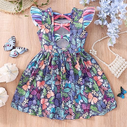 Miniatura 2 de Popshion Vestidos de verano para niñas con estampado de leopardo, vestido con lazo en la espalda, ropa de dinosaurio, sin mangas, para niños