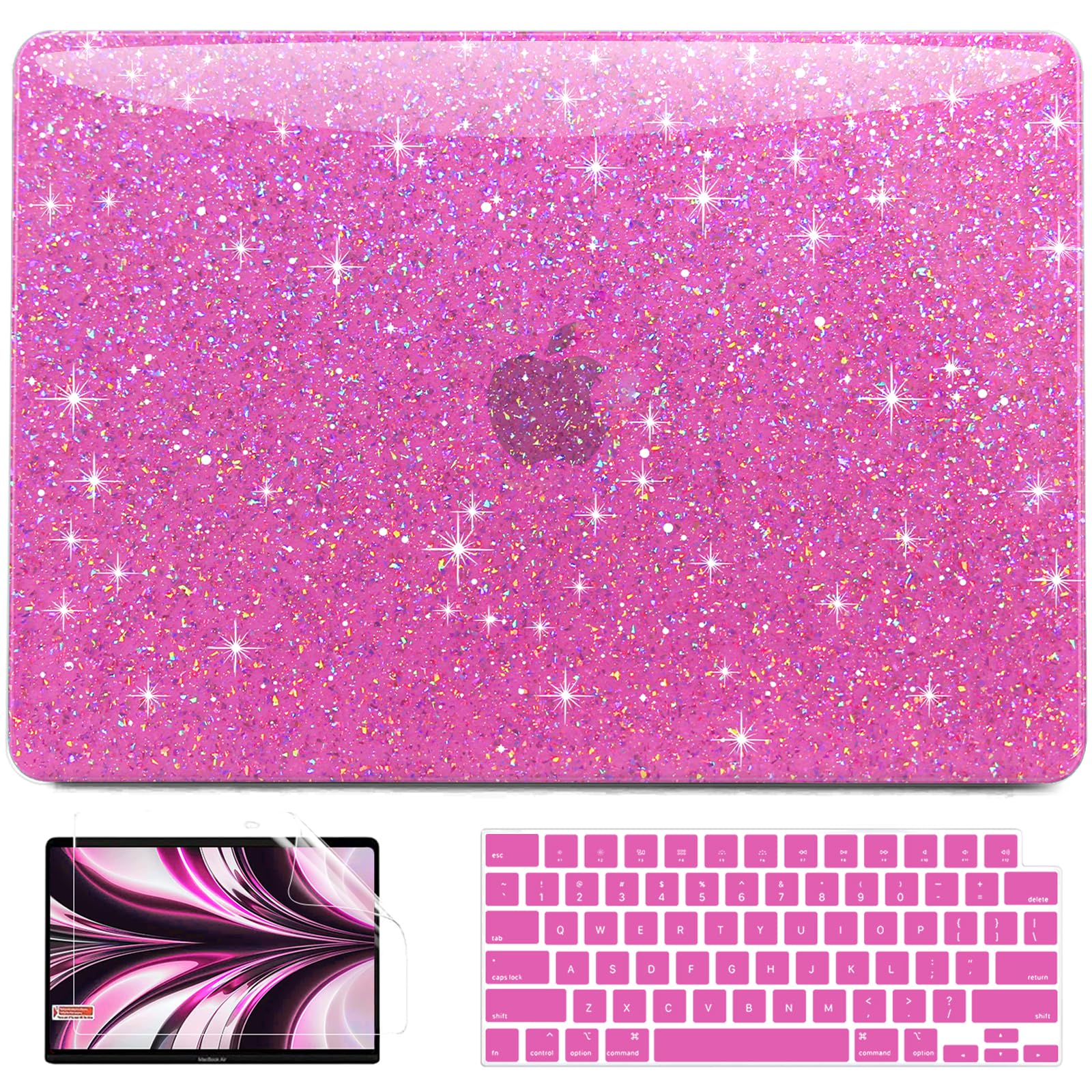 AKIT Compatible with MacBook Air 13 inch Case Sparkly 2025 2024-2022 M4 M3 M2 A3240 A3113 A2681, Glossy Glitter [Anti-Cracking] Hard Shell Laptop Case