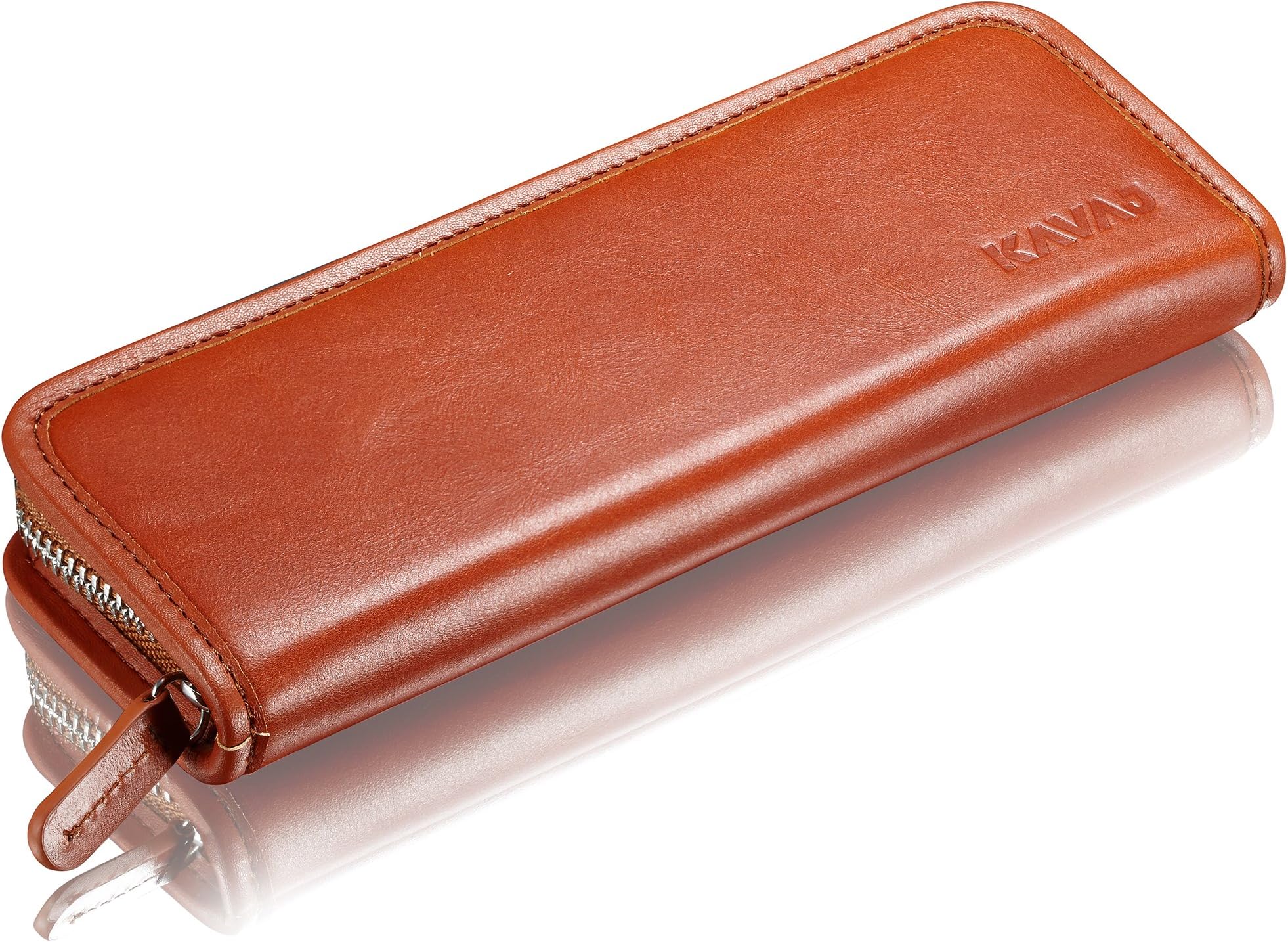 KAVAJ Leather Pencil Case Vancouver Cognac-Brown - Classy Handmade Genuine Leather Pencil Holder Pouch for Business, Office, School, University Elegant