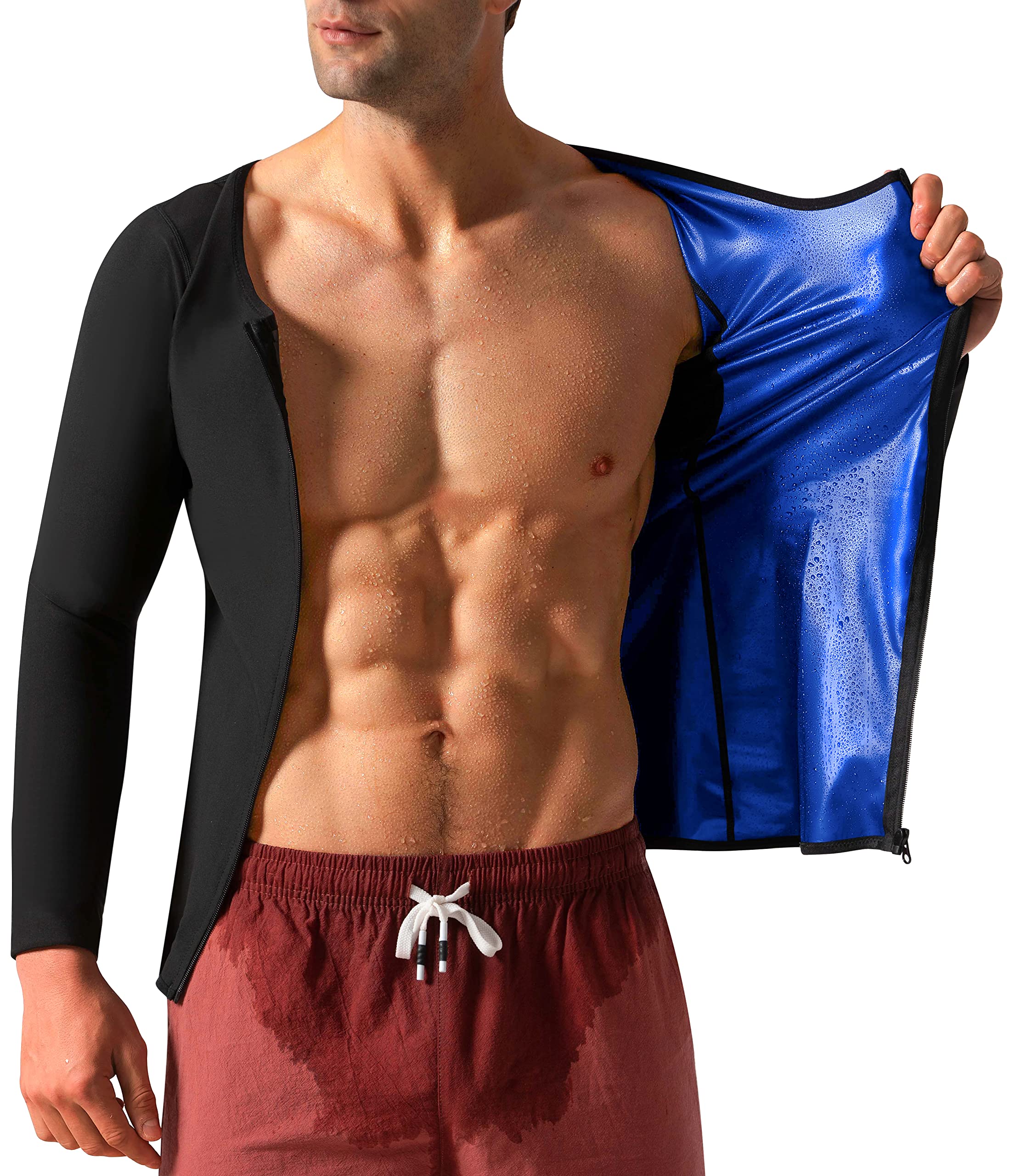 DYUAI Men Sauna Long Sleeve with Zipper Sauna Suit Hot Sweat Shirt Jacket Sauna Polymer Workout Top(BH6002-01-XXL)