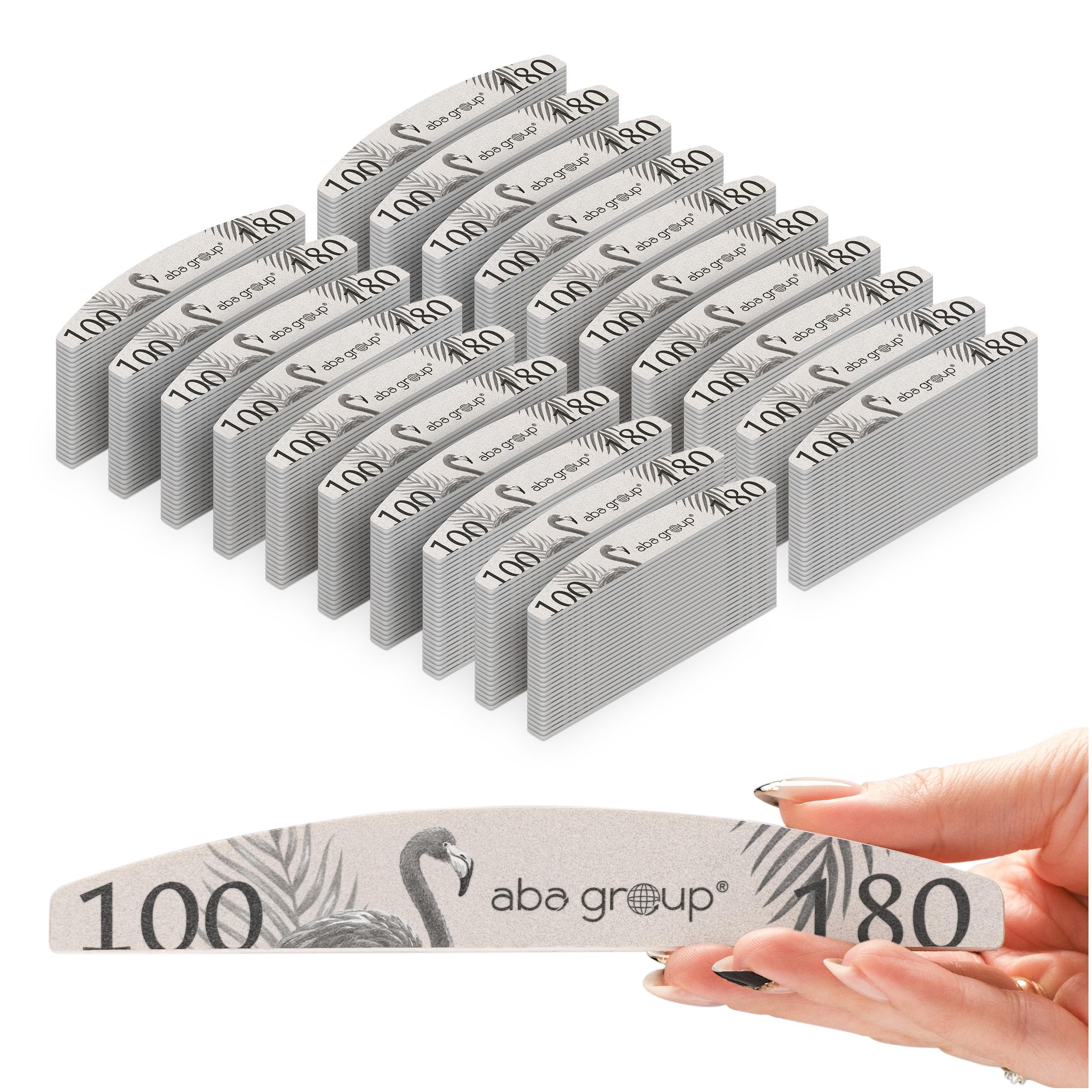 ABA GROUP Nagelfeile 100/180-500 Stück - Halbmond 4 mm Dick - Profi Tools für Gel- und Naturnägel, Feilen für Gelnägel, Doppelseitige Nagelpfeile, Nail File Set, Nagelstudio Zubehör & Zuhause