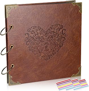 Scrapbook Photo Album, 50 Pages DIY Leather Large Scrapbook Self Adhesive Pages Heart Cover Scrapbook, Good for Baby, Wedding, Travel, Family, Christmas, Adventure, School Memory Book Gift