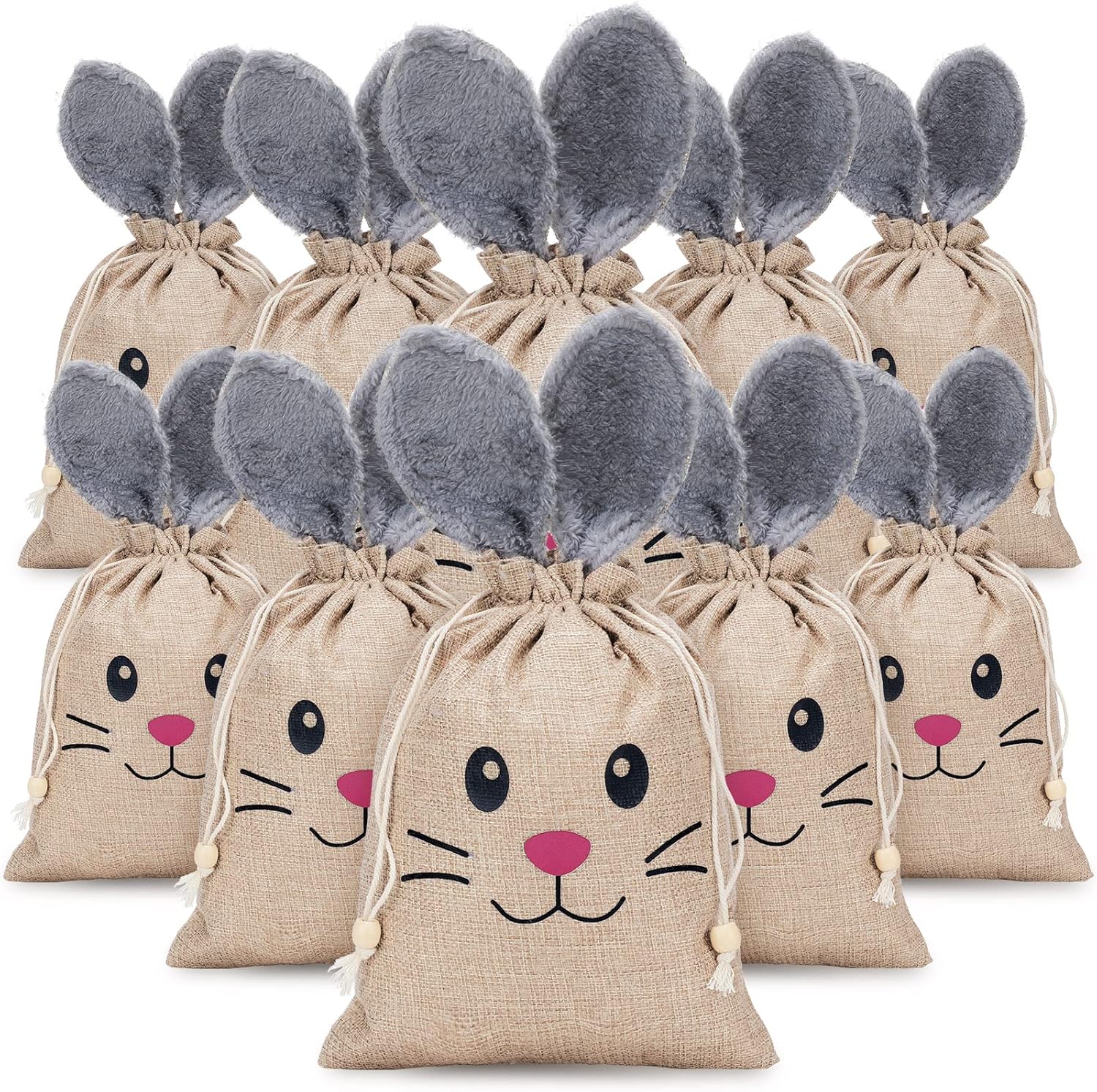 10 Pcs Easter Bunny Bags with Drawstring 7.9 x 10.2 Inch