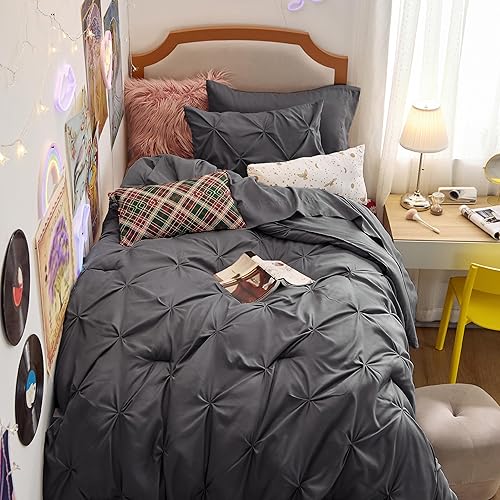Miniatura 3 de BEDSURE Juego de ropa de cama con edredón tamaño individual de 6 piezas, diseño de pliegues, con edredón, sábanas, falda de cama, funda de almohada