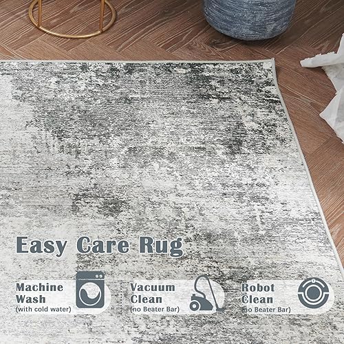 Miniatura 5 de jinchan Alfombra de área de 4 x 6, lavable, moderna, abstracta, gris, con múltiples estampados, delgada, colorida, sobreteñida, envejecida, alfombra