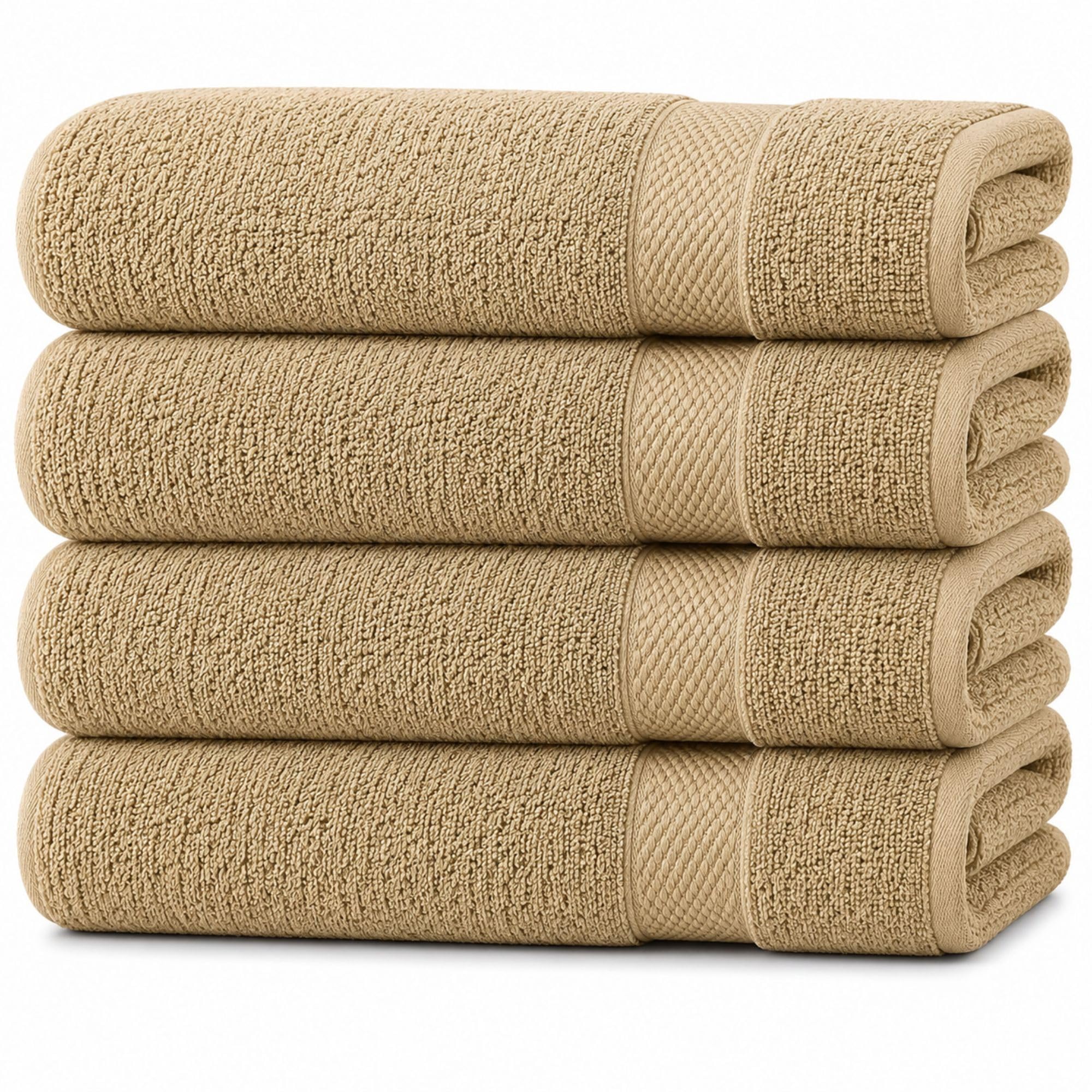 Opulent Dreams Beige Bath Towels Set of 4 - Large 100% Egyptian Cotton Bath Towels 70x135cm, Super Absorbent & Quick Dry, Soft Hotel Quality Towels for Bathroom (Beige)
