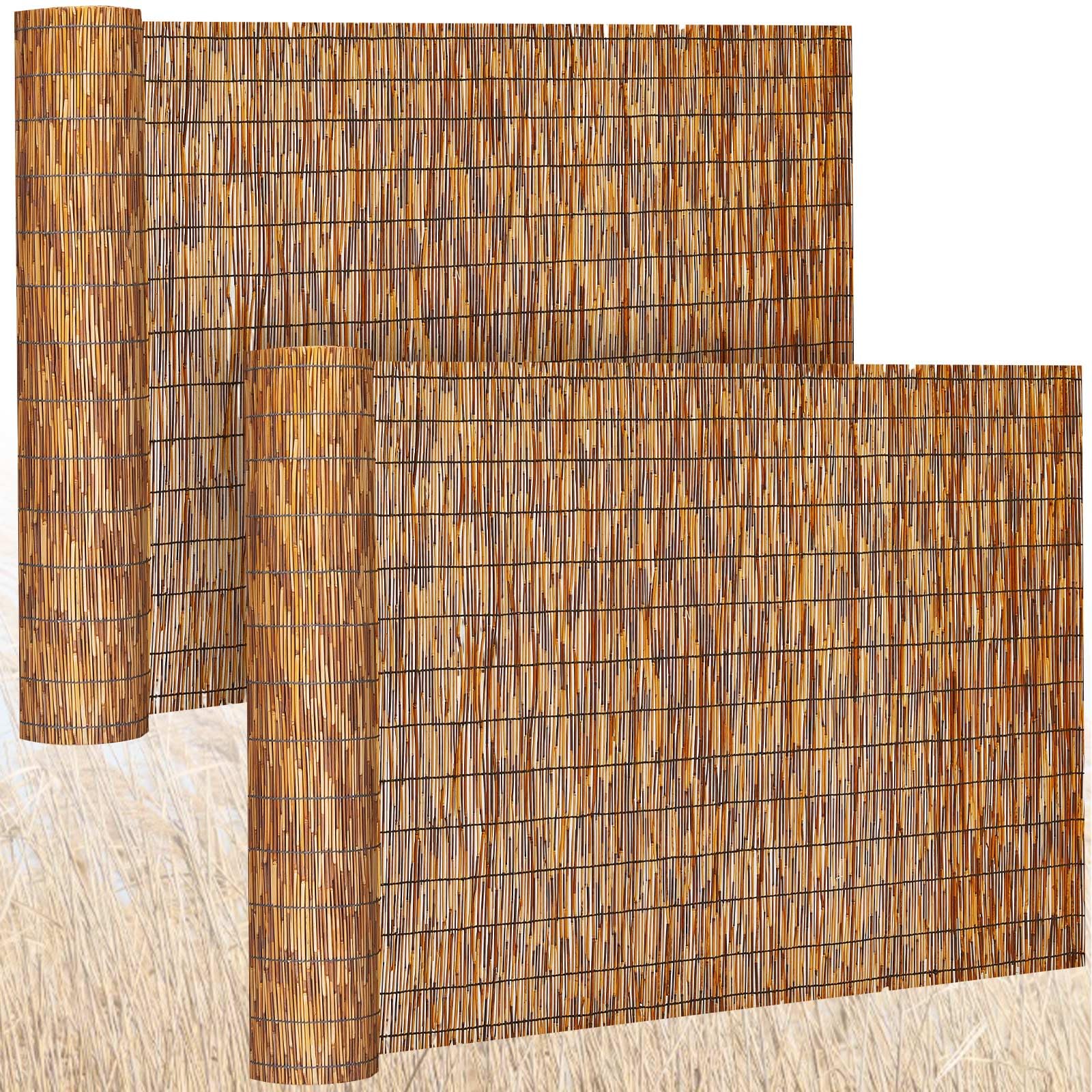 barydat 2 pcs 6 x 16.4 ft reed fence roll, 85% shade bamboo privacy screen, natural decorative reed fencing for outdoor garden backyard patio balcony