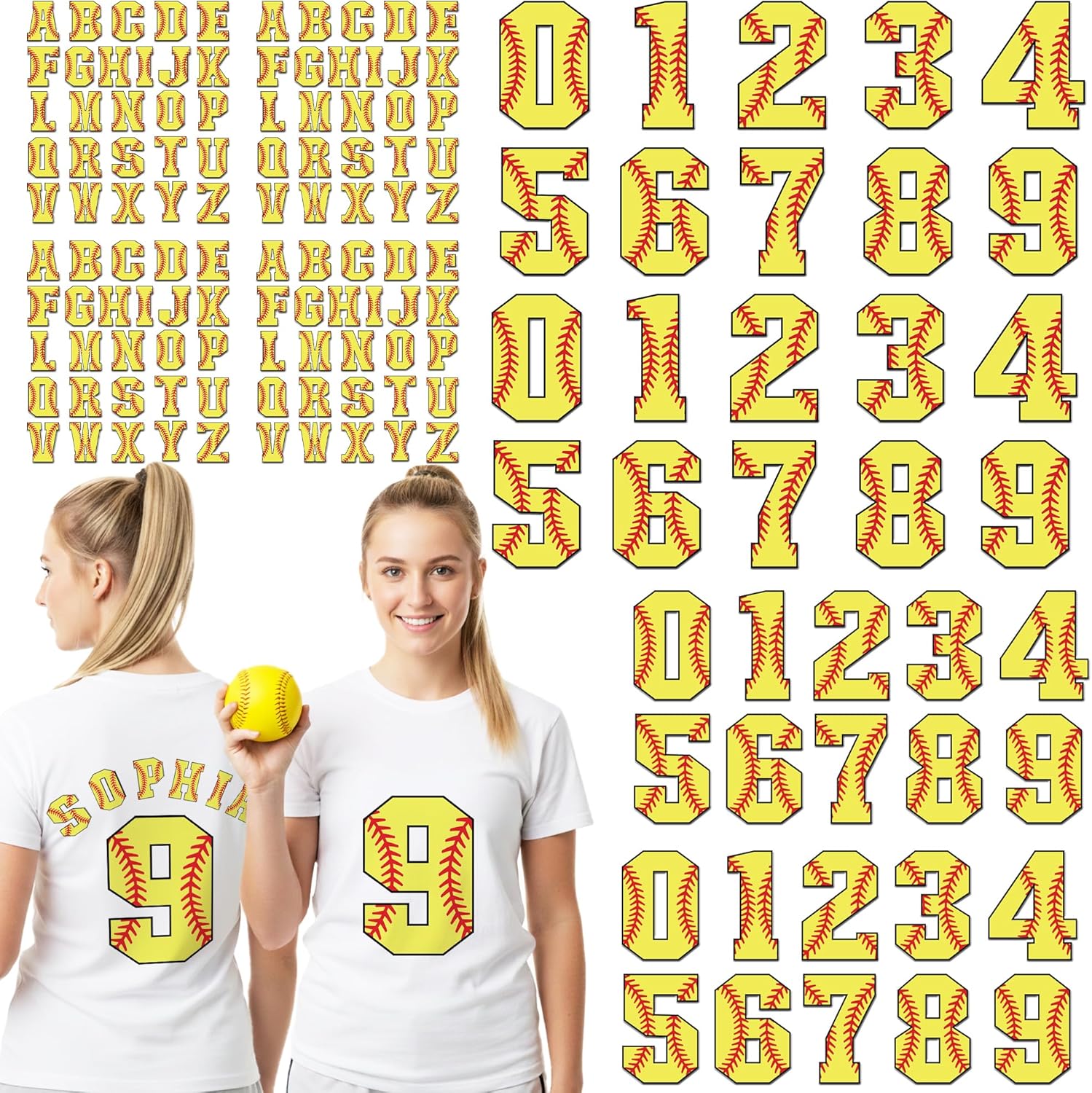 Dazoratix Softball Iron on Transfers - 144 Pcs Letters and Numbers A-Z DTF Ready to Press 0-9 Heat Transfers Vinyl Stickers Decals for Sport Clothing T Shirts Clothes Hoodies Bag DIY Crafts Decoration