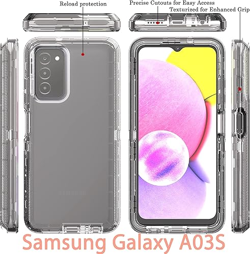 Miniatura 4 de YmhxcY Funda para Galaxy A03S, funda duradera de 3 capas, protección contra caídas, funda protectora de goma sólida, prueba de 16 pies, transparente