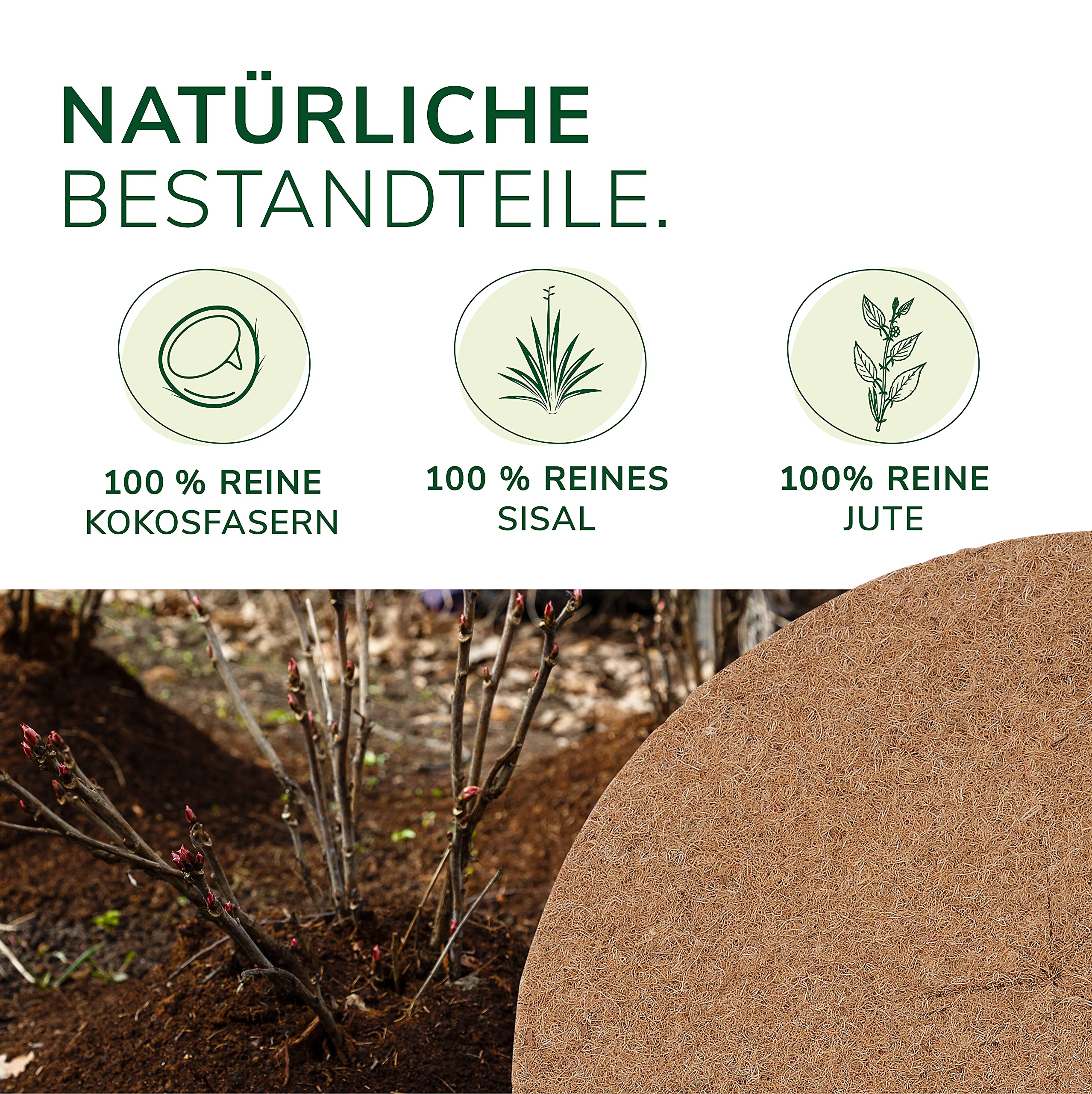 Natursache Kokosdisk, 5 Stück, Ø 80cm, Winterschutz für Pflanzen, mit Latex Beschichtung