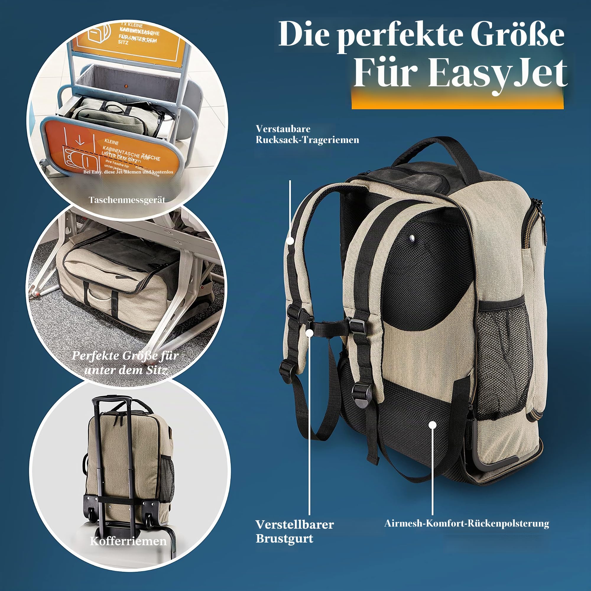 Cabin Max für Easyjet Handgepäck 45x36x20 Rucksack, Reisetasche für unter den Sitz, Handgepäck Tasche für Flugzeug, Kabinentasche, Handgepäck 45 X 36 X 20 cm - Laptopfach (Cabin Bag Manhattan 30L)