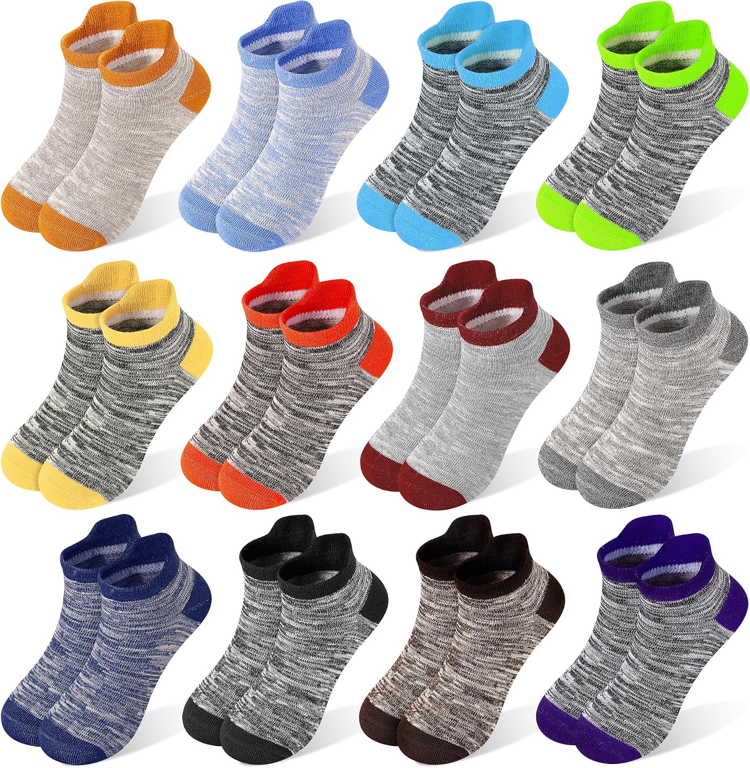 ZERULETS Kids Socks Athletic Ankle Socks Striped No Show Low Cut Socks 12 Pairs for 3-14 Years Toddlers Boys