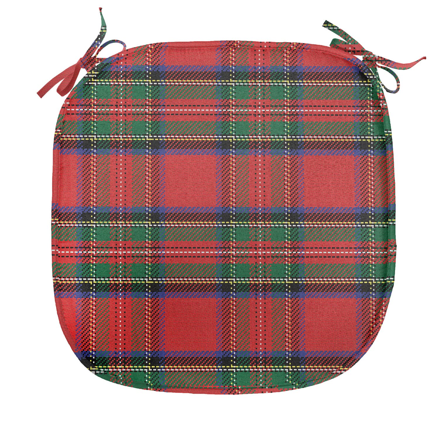 Lunarable Tartan Chair Seating Cushion, Traditional and Scottish Pattern in Classic Colors Collage Style, Anti-Slip Seat Padding for Kitchen & Patio,