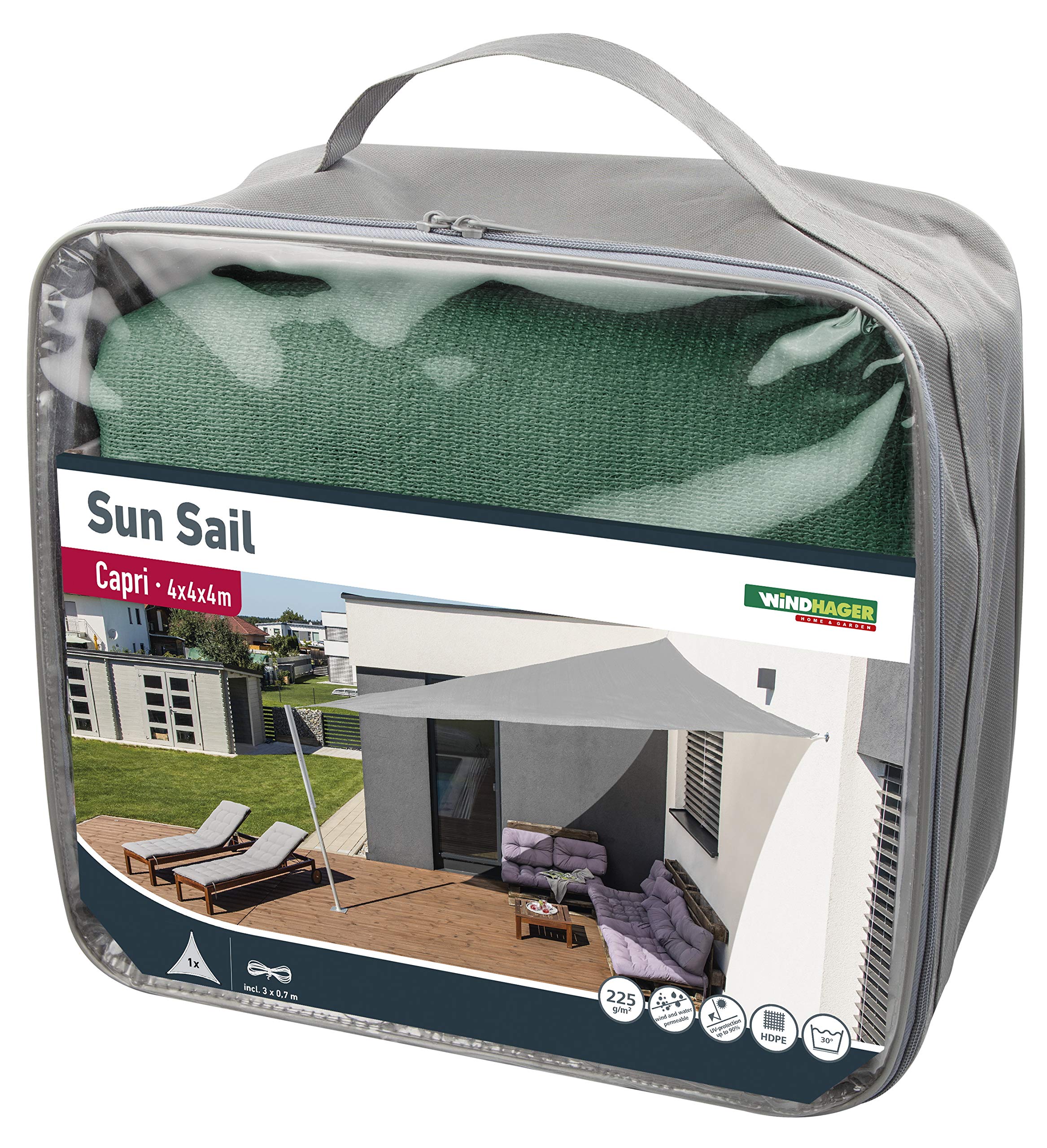 Windhager Tenda Parasole Capri Triangolare, 4 x 4 m, Protezione Solare per Giardino e terrazza, Resistente ai Raggi UV e alle intemperie, Oliva, 10765