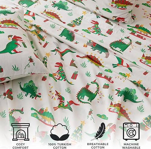 Miniatura 2 de Great Bay Home Juego de sábanas de Navidad de franela de algodón turco 100 %, bajera con gran caída lateral, suaves, para una cama cálida,