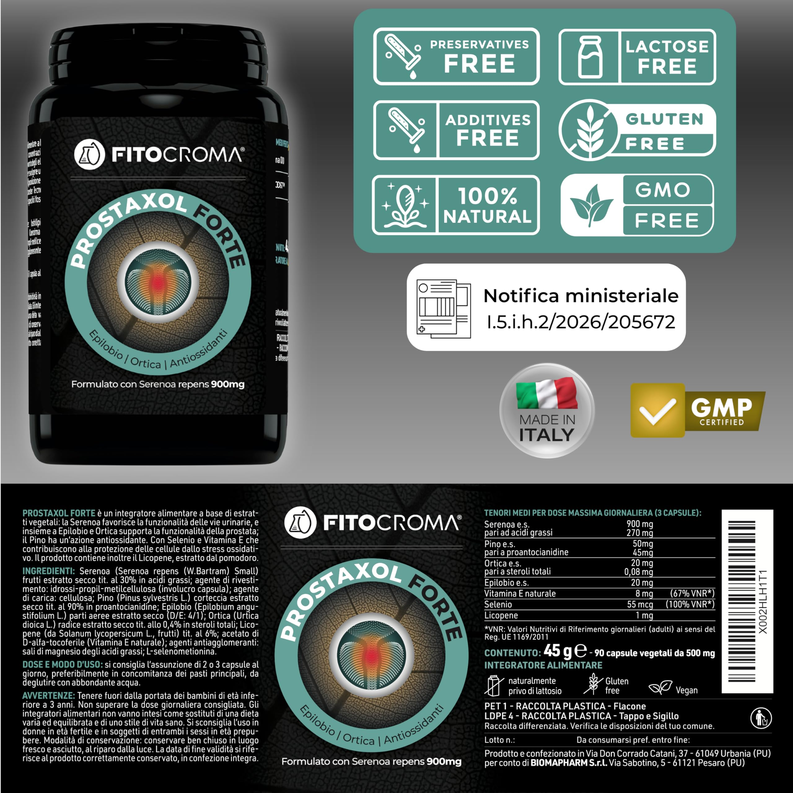 SERENOA REPENS FORTE 900MG - 180 capsule - Saw palmetto prostata, Integratore prostata, con Ortica, Epilobio, Licopene, Vit.E, Selenio e Proantocianidine, Formula Strong