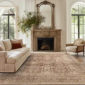 vivorug 5x7 Area Rugs - Ultra-Thin Washable Rug with Non-Slip Backing, Ideal for Living Room, Bedroom, Kitchen Floor Carpet - Vintage, Easy Clean, Durable, Brown