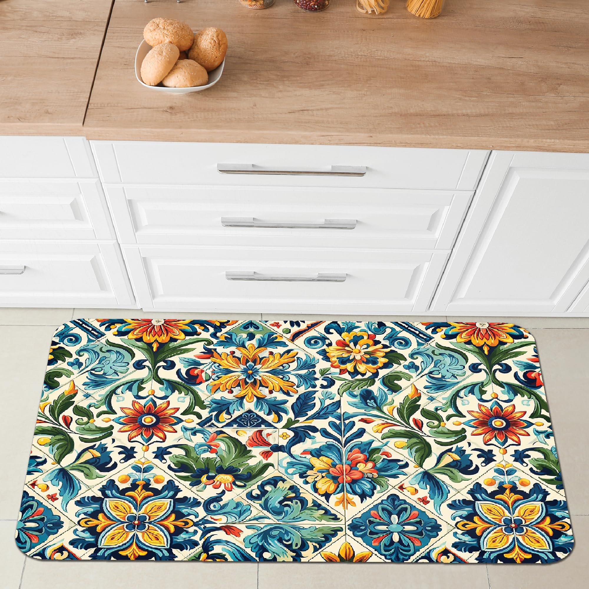 Comart - Tappeto Cucina Austin - Impermeabile - Antiscivolo - Antimacchia - Lavabile in Lavatrice - Passatoia in Poliestere - per Corridoio e Cucina - Made in Italy - Piastrelle Tiles - 50x75 cm