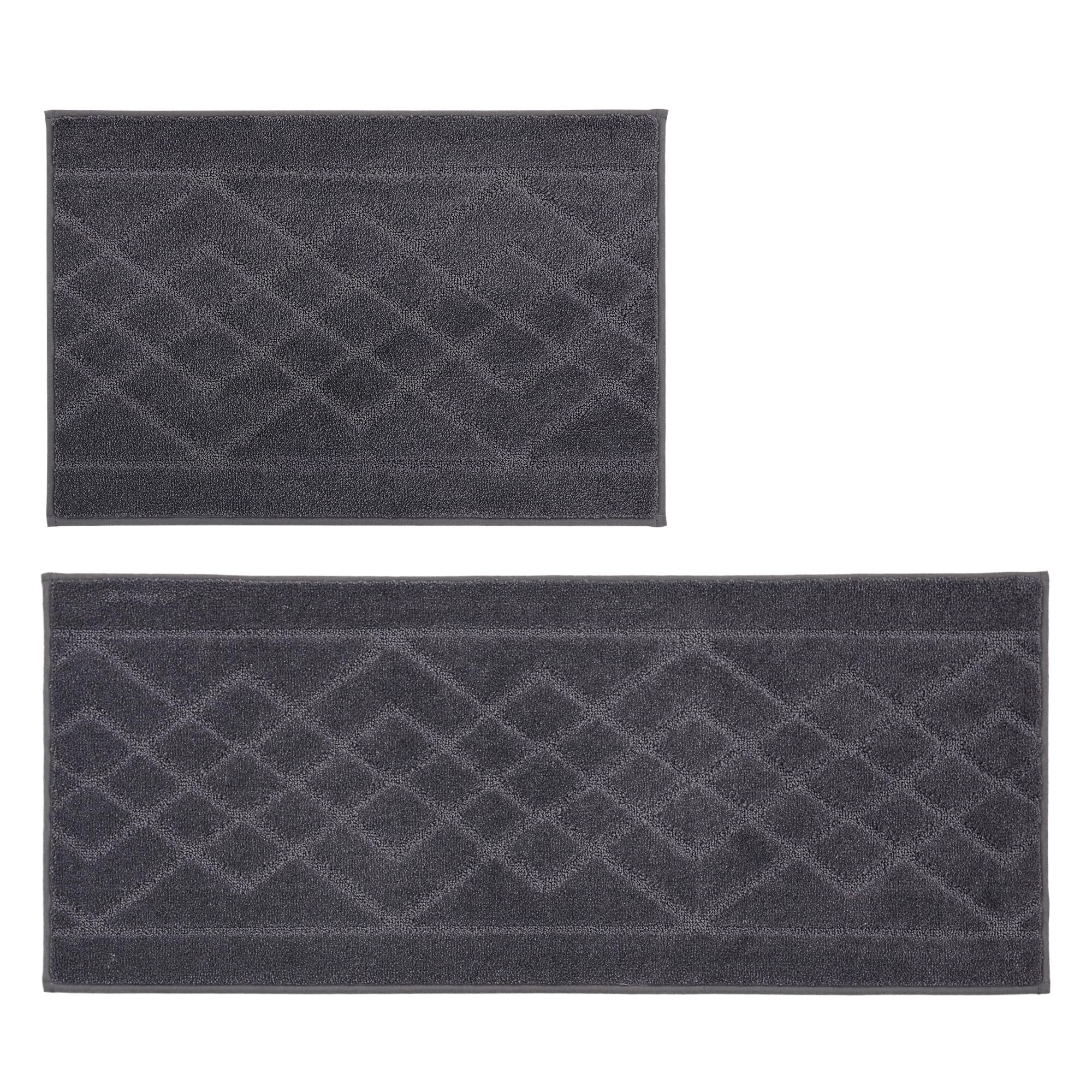 BEQHAUSE Küchenteppich 2 Stück rutschfeste, Maschinenwaschbare Küchenmatten, Saugfähige, Weiche Küchenläufer für Küche, Esszimmer, Dunkelgrau, 50X76cm+50X122cm