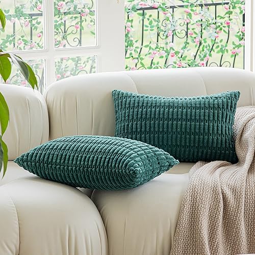 Miniatura 5 de Kevin Textile - Juego de 2 fundas de almohada decorativas de pana de 18 x 18 pulgadas, suaves, estilo bohemio, a rayas, decoración moderna del hogar