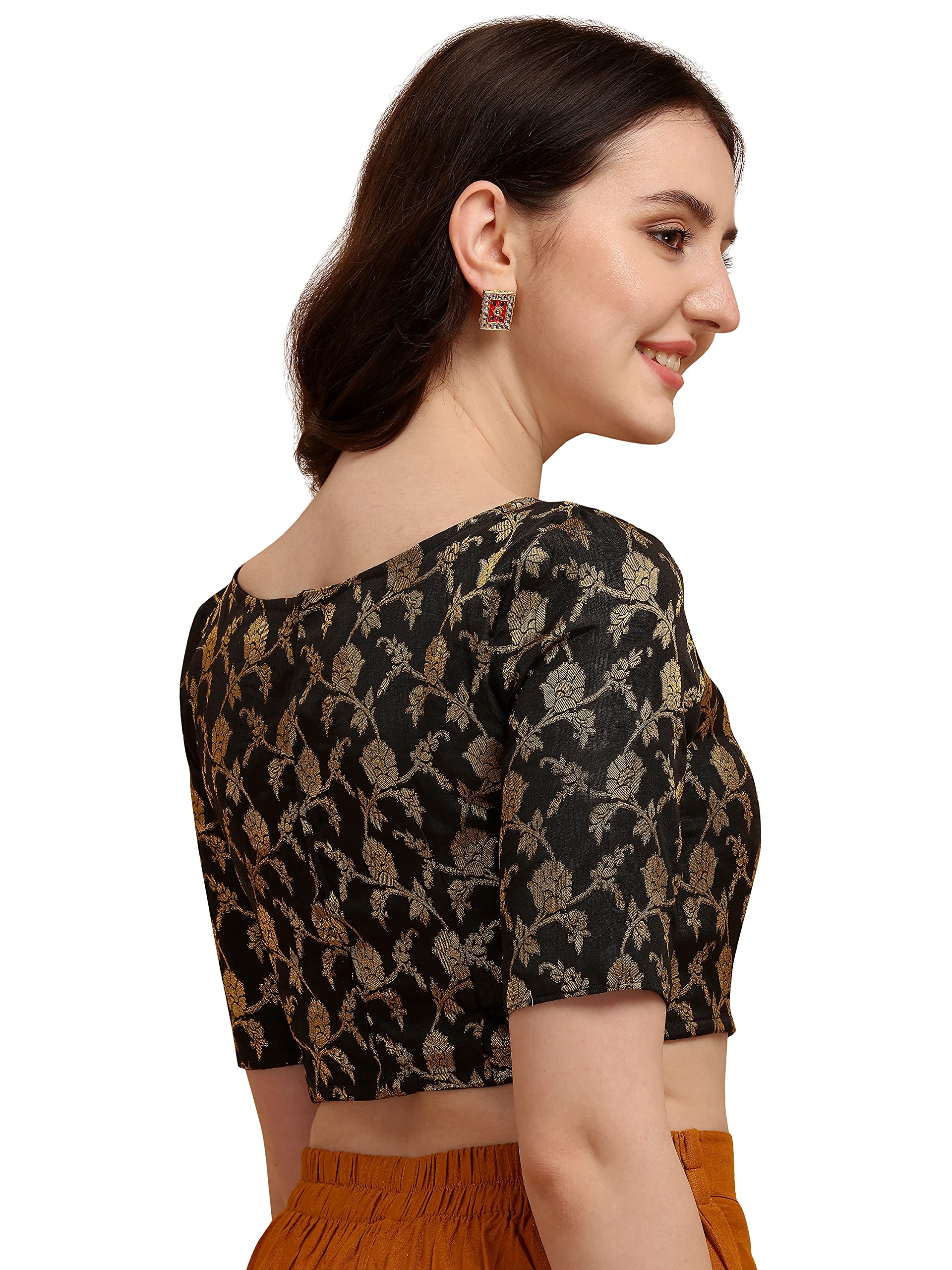Oomph Jacquard Black Readymade Blouse For Women - Rbbl126Xl