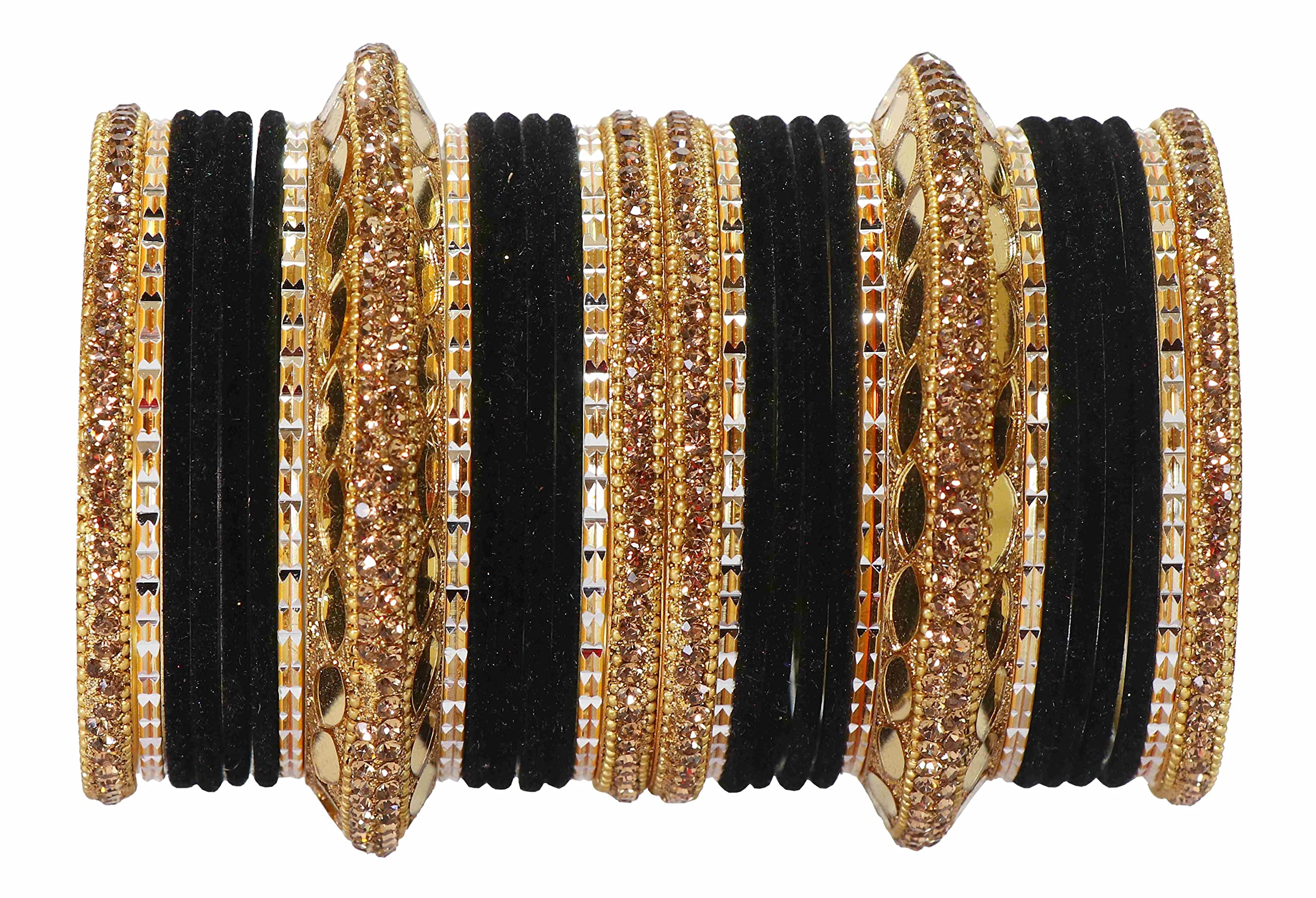 ZULKA Premium Gold Plated Metal Chuda Set For Women and Girls with Zircon Stone & Beads Work | Chuda Set For Bridal | Traditional Womens Bangles Jewellery-Set of 30-(Chuda76-Single-Black-2.2) (B09QHX9XQX) Amazon Price History, Amazon Price Tracker