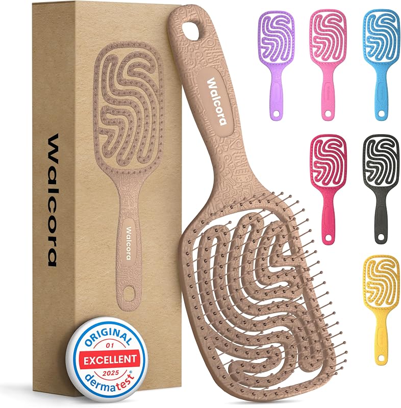 Detangler Brush – Pain-Free Detangling Hair Brush for Wet & Dry Hair – Effortless Detangling Brush for Curly, Fine, Thick & Tangled Hair – Hairbrush for Women, Men & Kids – Beige Cappuccino
