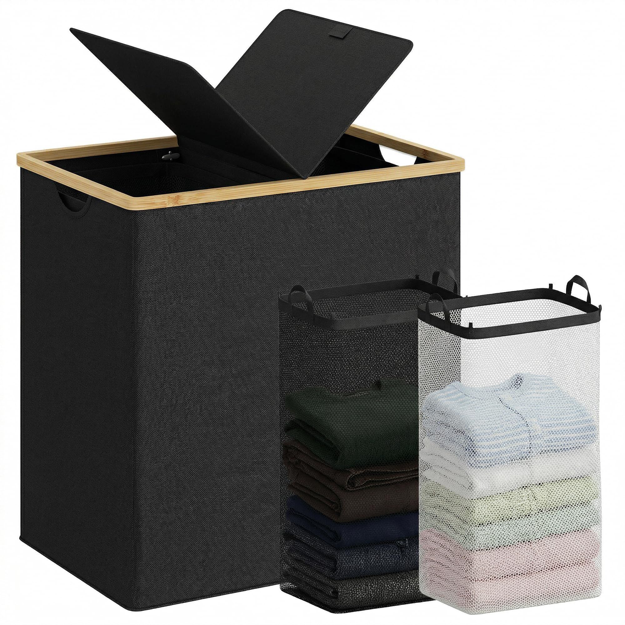 Photo 1 of efluky Double Laundry Hamper with Lid - Black
