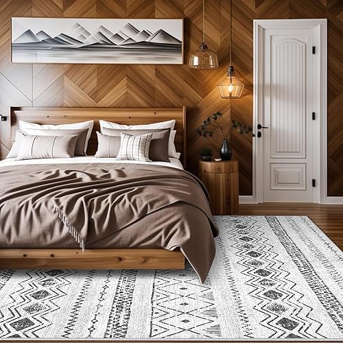 Miniatura 6 de Alfombra marroquí bohemia de 5 x 7 pies, alfombra grande geométrica neutra para interiores, para sala de estar, dormitorio, mesa de comedor, moderna
