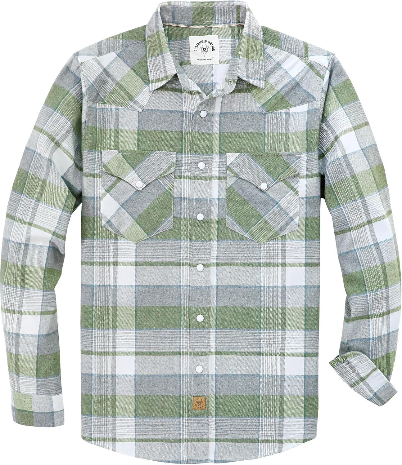 Dubinik® 6 oz Flannel Shirt for Men Western Cowboy Pearl Snap Long Sleeve Work Casual Buttons Vintage Plaid Shirts