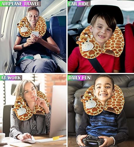 Miniatura 3 de DolliBu - Almohada de cuello de felpa de jirafa, suave almohada de viaje para el cuello y la cabeza, bonito accesorio de almohada de peluche para